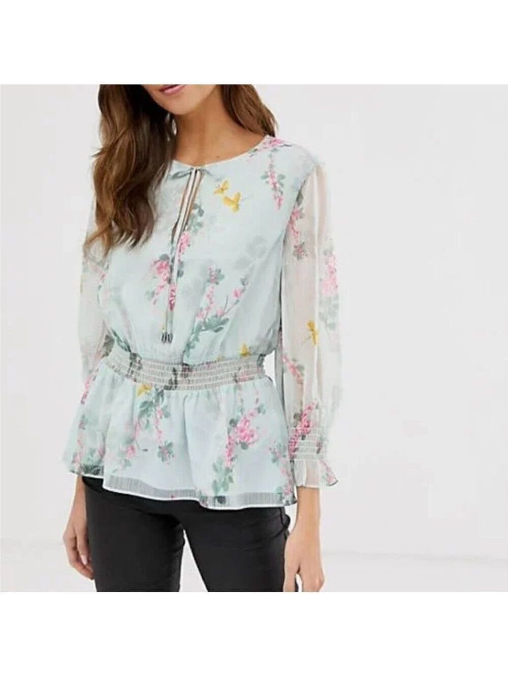 Ted Baker London Klara Sorbet Floral Ruffle Peplum Top